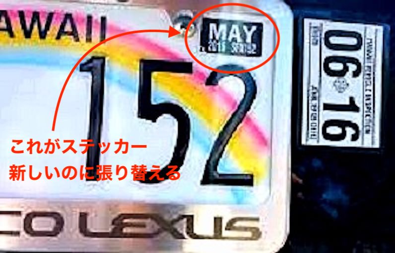 ハワイの車両登録ステッカー